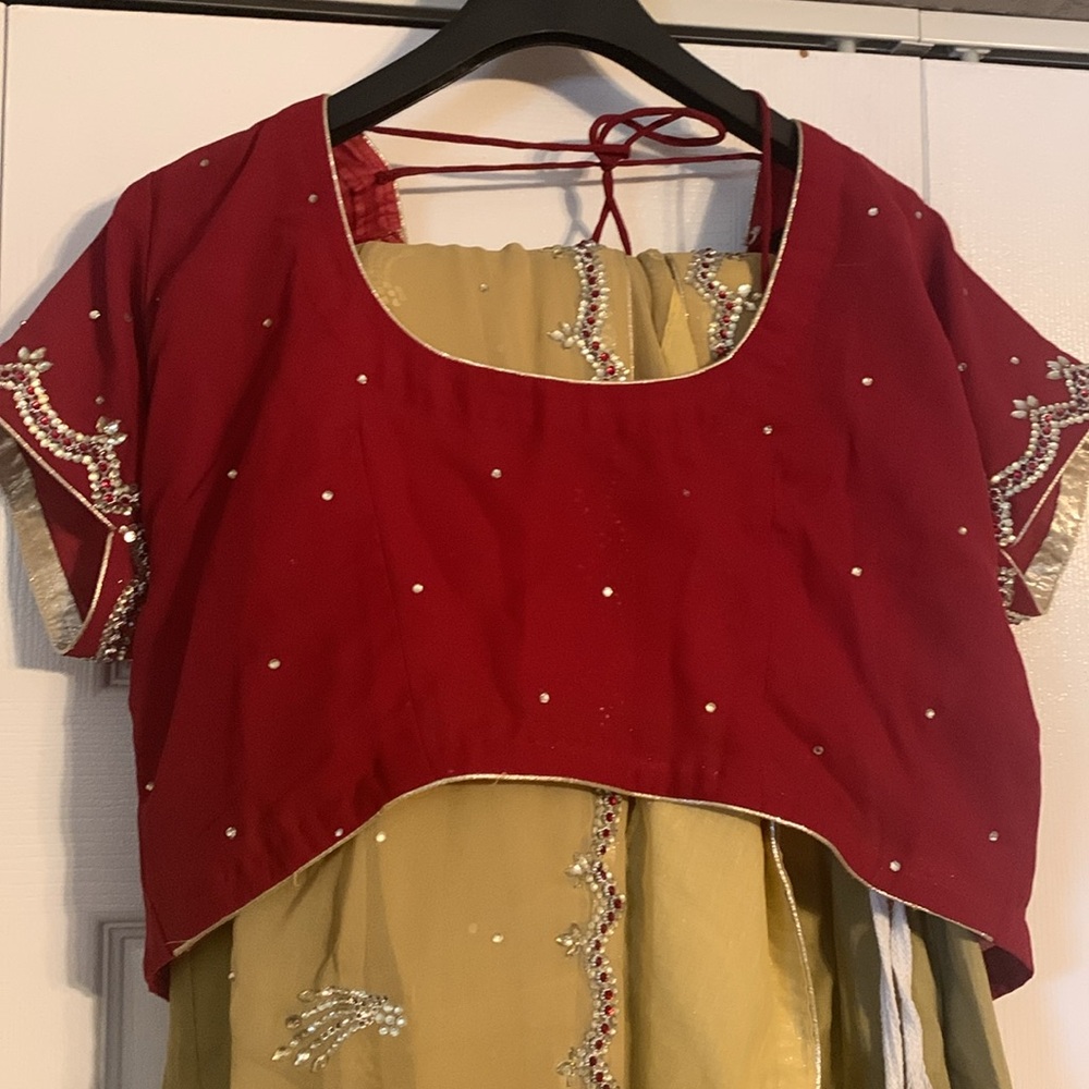 Red and Gold beaded Saree